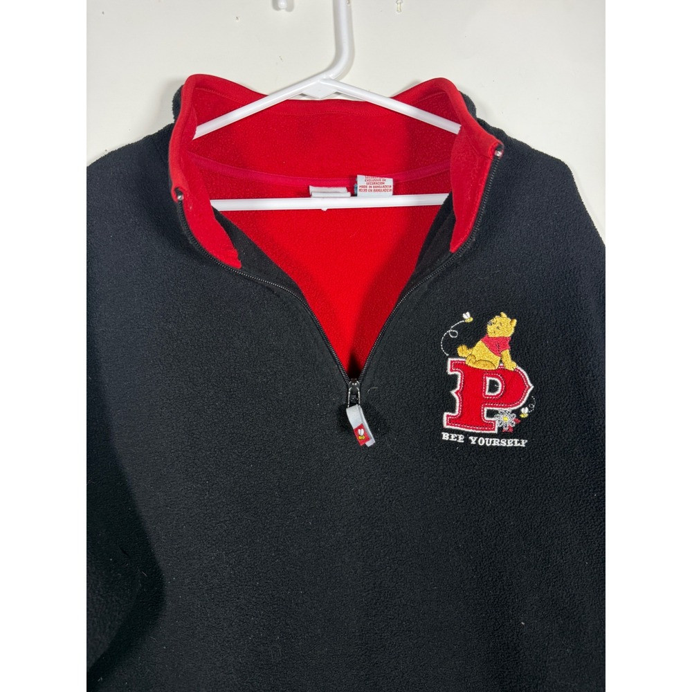 Disney Winnie the Pooh Fleece Pullover Black Red Quarter Zip 2X Bee Yourself